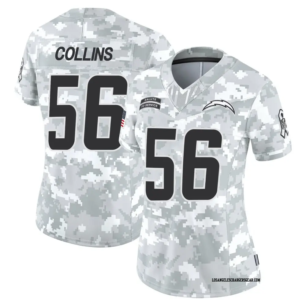 Limited Arctic Camo Women's Chris Collins Los Angeles Chargers 2024 Salute to Service Jersey